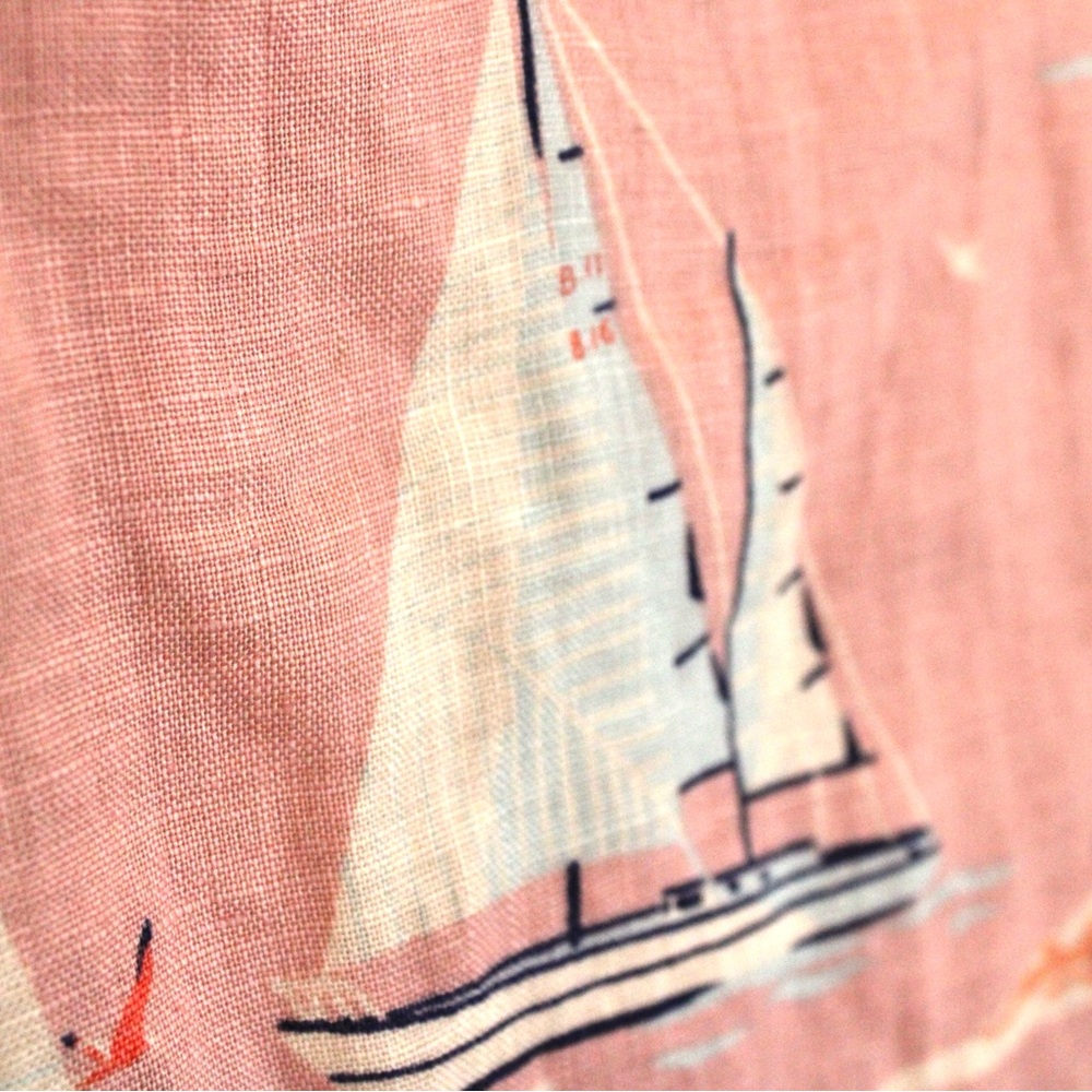 St. Tropez 100% Linen Pink White Sailboat Print Sleeveless Dress XS - Picture 9 of 14